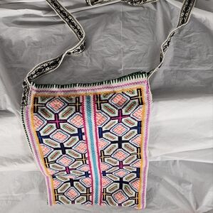 Source Unknown Pink and Blue Crossbody Bag with Geometric Design